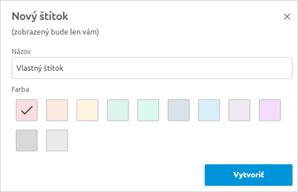 Okno Nový štítok s výberom farby