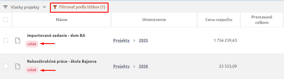 Vyfiltrované projekty podľa štítkov