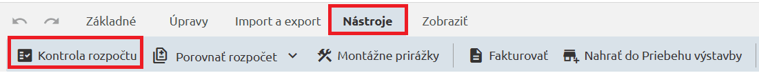 Funkcia Kontrola rozpočtu na karte Nástroje