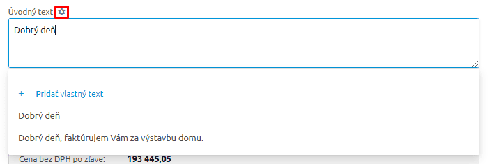 Ukladanie úvodných a záverečných textov cenovej ponuky