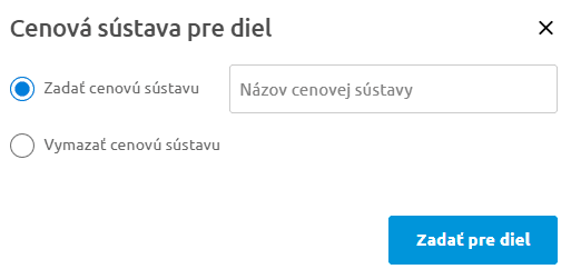 Hromadné pridanie alebo vymazanie cenovej sústavy