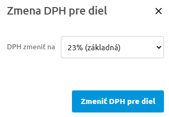 Funkcia Zmeniť DPH s výberom sadzby