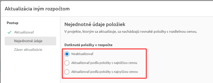 Riešenie nejednotných údajov pri aktualizácii