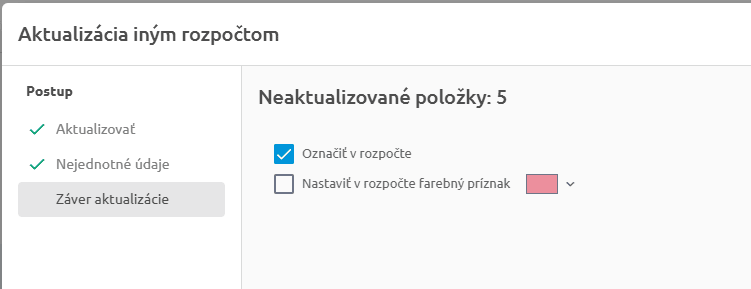 Záver aktualizácie rozpočtu iným rozpočtom
