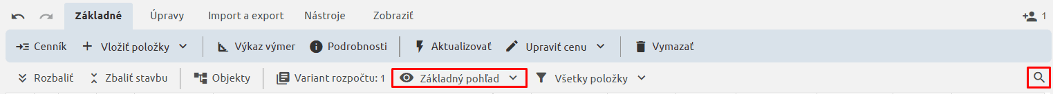 Pohľady na filtrovanie údajov v rozpočte