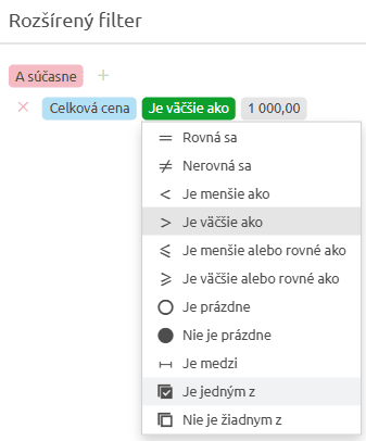 Úprava aktívneho filtra v paneli filtrovania