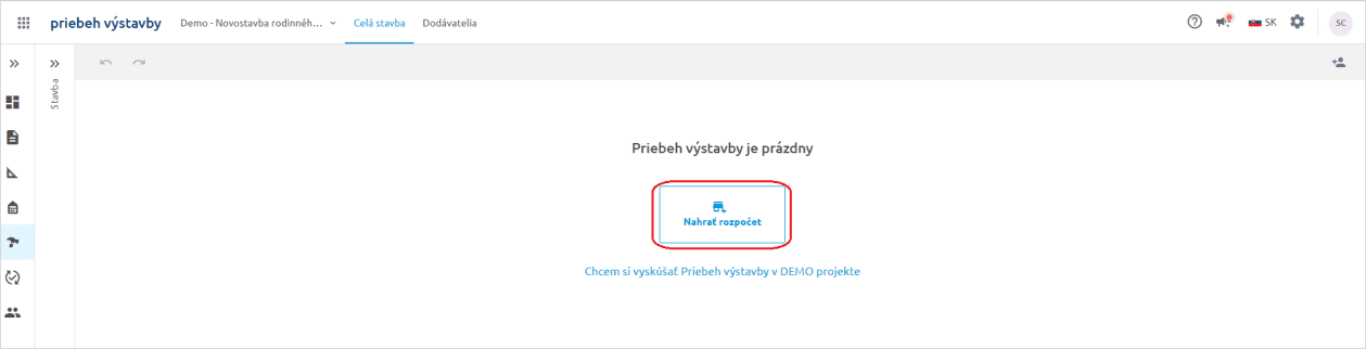 Ikona Nahrať rozpočet do Priebehu výstavby
