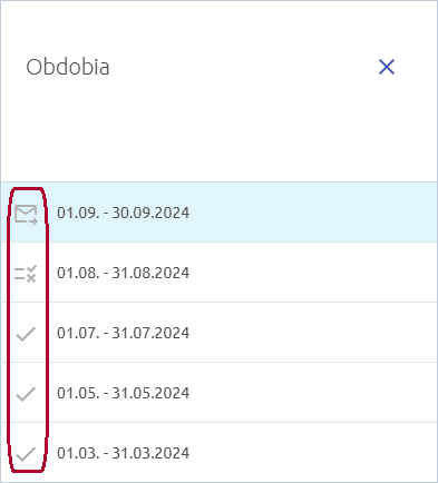 Panel Obdobia s ikonami stavov jednotlivých období