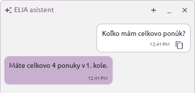 Textová odpoveď na príkaz Koľko mám celkovo ponúk