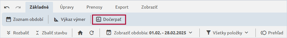 Funkcia Dočerpať na karte Základné