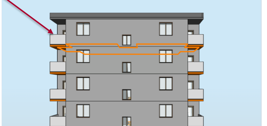 Zvýraznená časť 3D modelu zodpovedajúca konkrétnemu riadku výkazu na danom podlaží