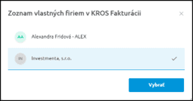 Okno Zoznam vlastných firiem v KROS Fakturácii