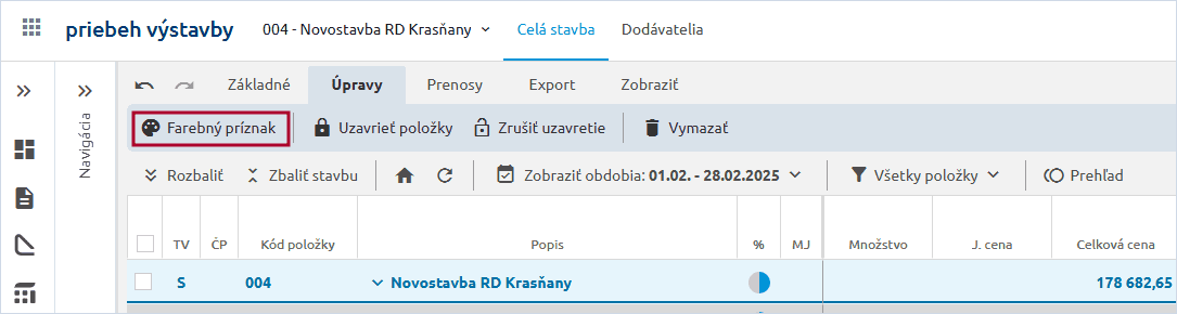 Funkcia Farebný príznak na karte Úpravy