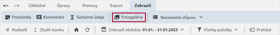 Tlačidlo Fotogaléria na karte Zobraziť