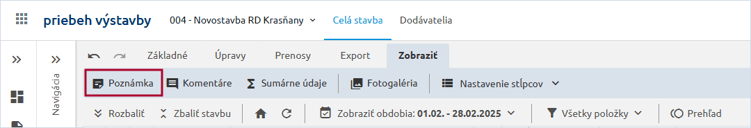 Tlačidlo Poznámka na karte Zobraziť