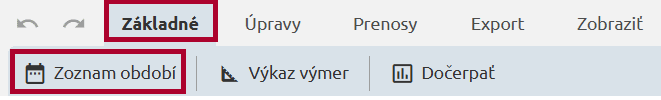 Funkcia Zoznam období na karte Základné v Priebehu výstavby