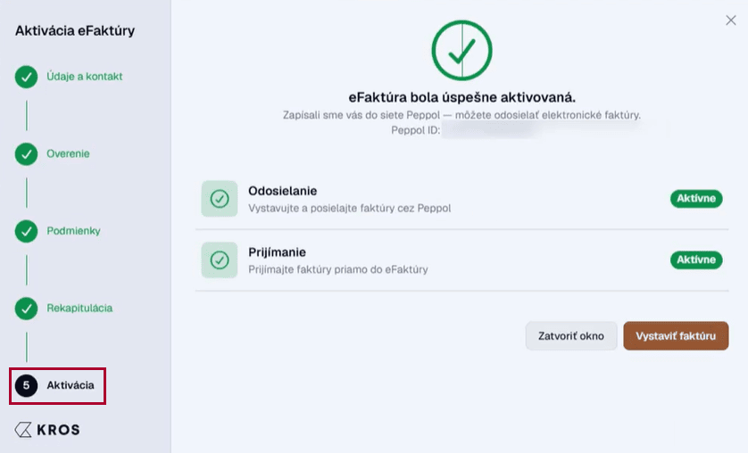 Aktivácia eFaktúry – eFaktúra bola úspešne aktivovaná, aktívne odosielanie aj prijímanie