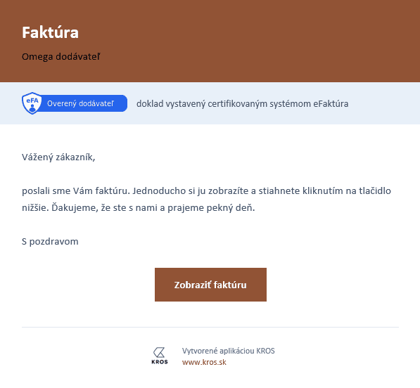 E-mail pre odberateľa s informáciou o faktúre a tlačidlom Zobraziť faktúru