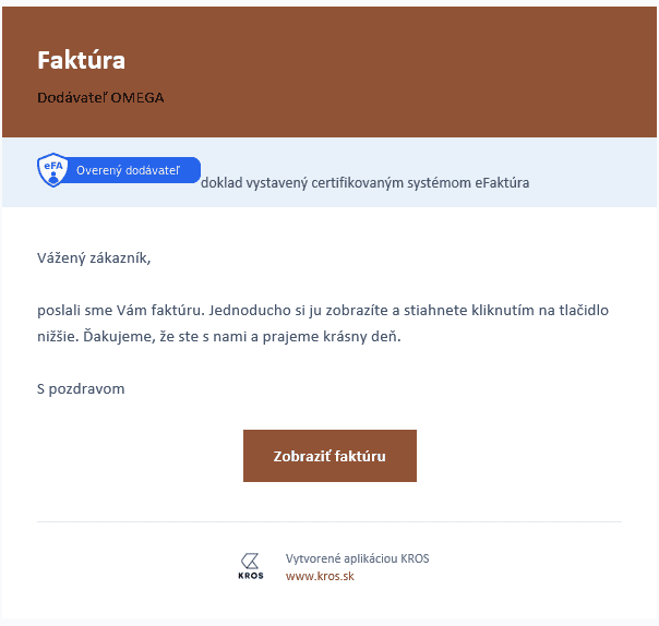 Email pre odberateľa s informáciou o novej eFaktúre a tlačidlom Zobraziť faktúru
