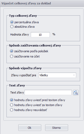 Formulár Výpočet celkovej zľavy za doklad
